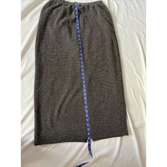 Black & White Herringbone Midi Skirt With Elastic Waistband & Back Slit Size 14 - Picture 8 of 12